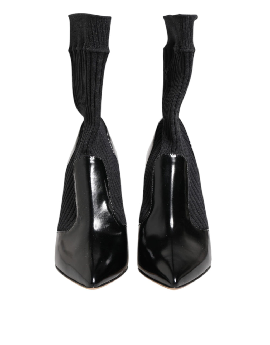 Escarpins-bottes en cuir extensible noir à talon aiguille