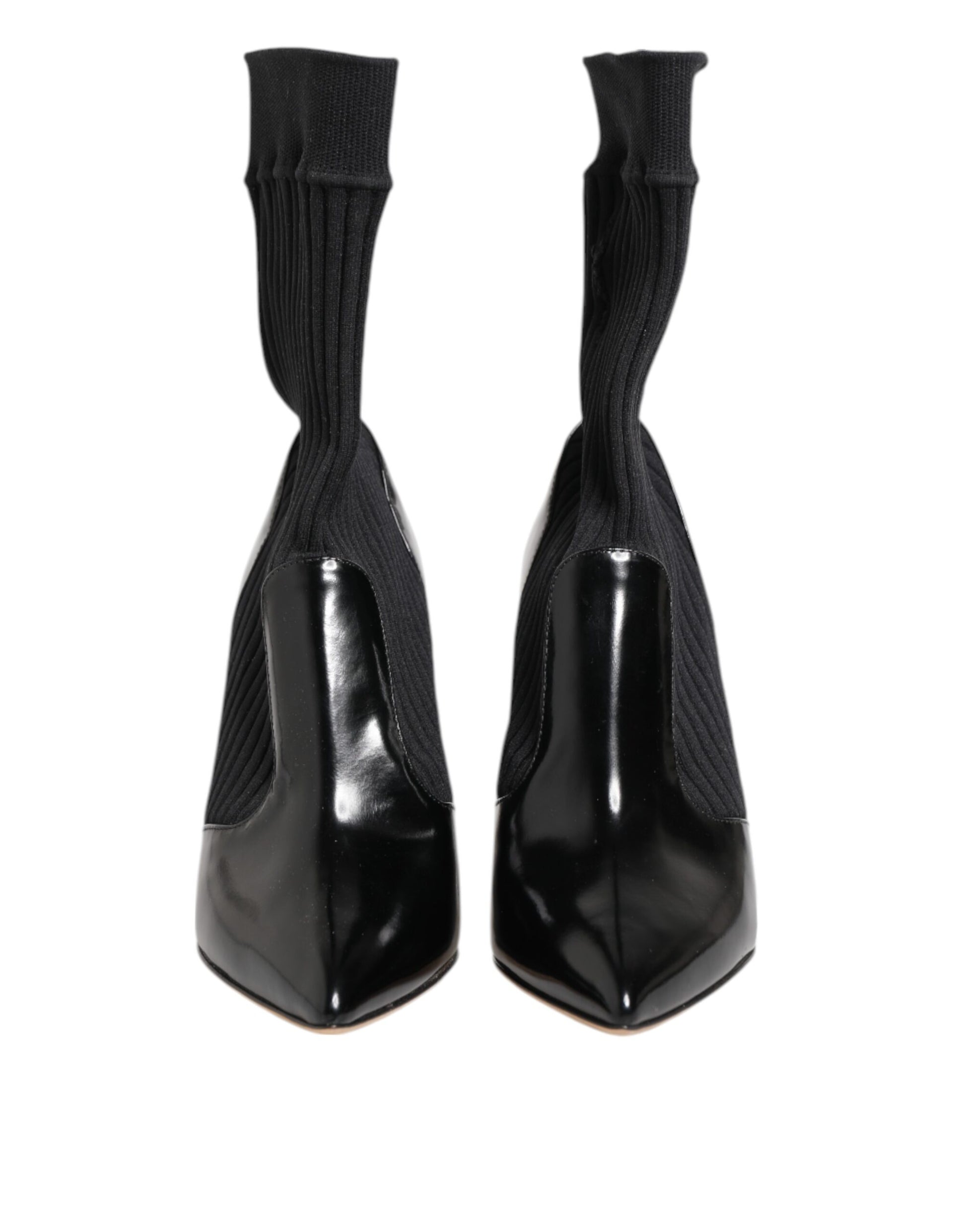 Escarpins-bottes en cuir extensible noir à talon aiguille