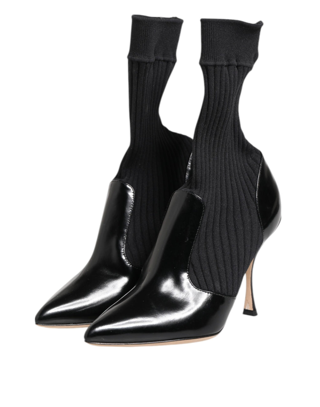 Escarpins-bottes en cuir extensible noir à talon aiguille