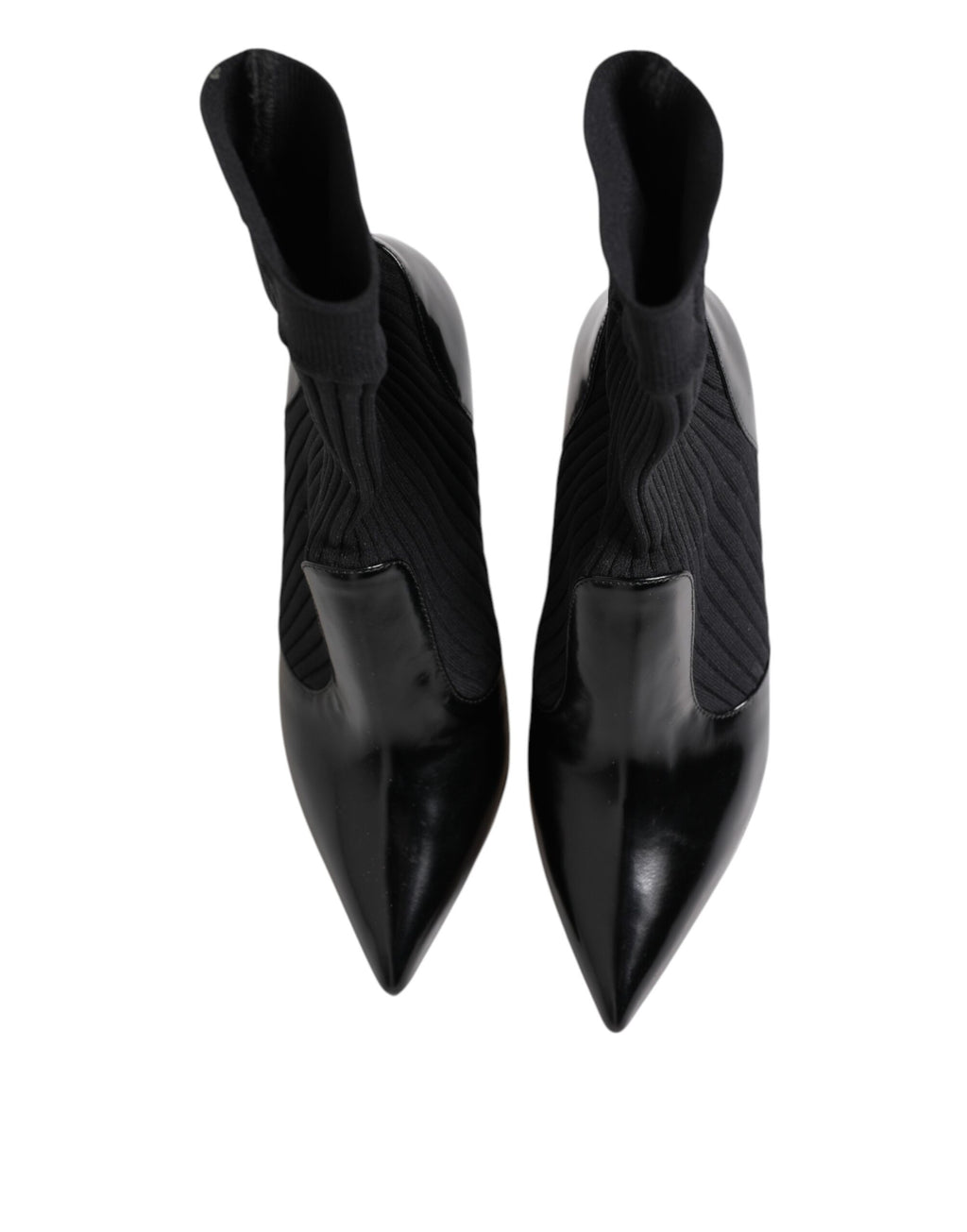 Escarpins-bottes en cuir extensible noir à talon aiguille