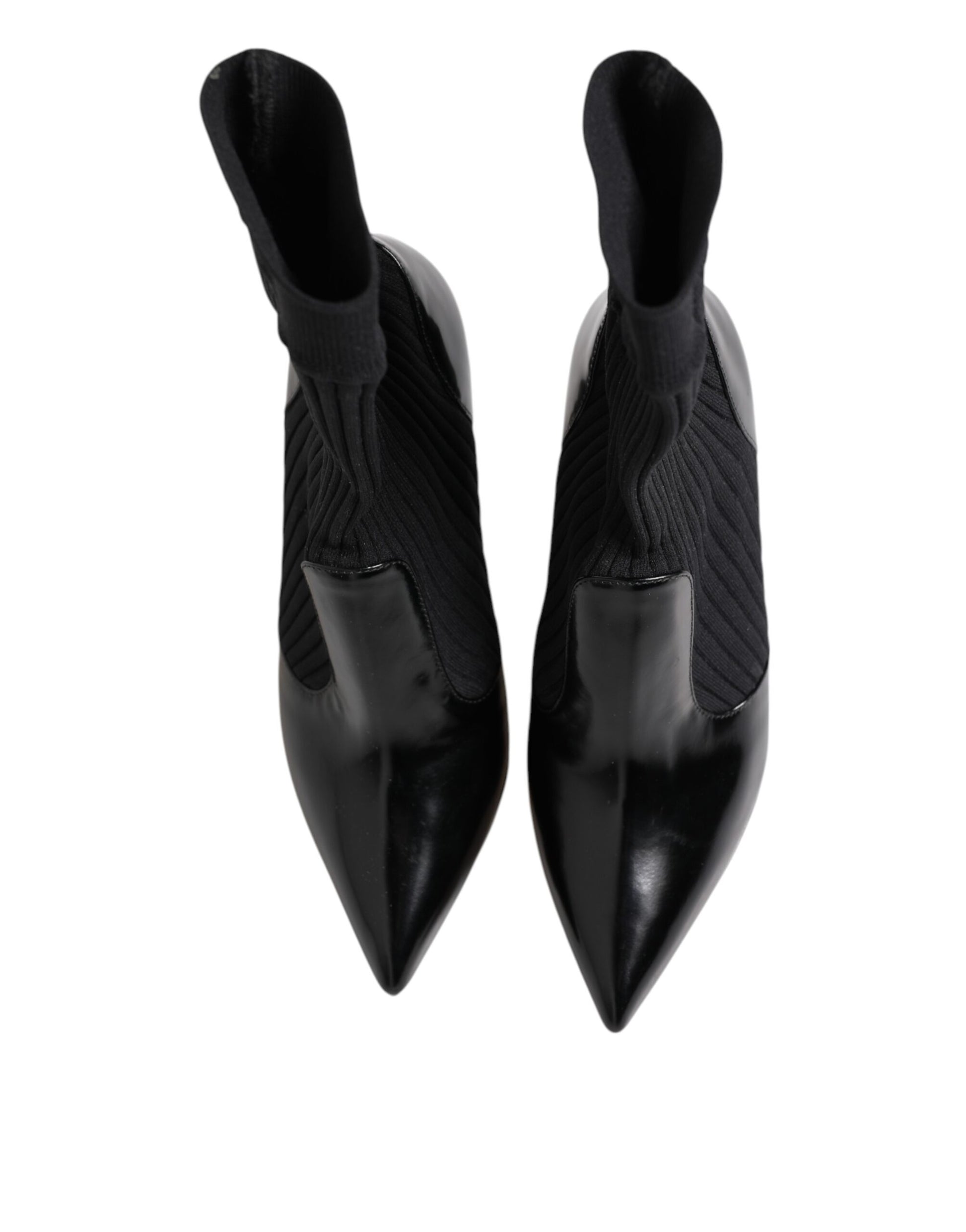 Escarpins-bottes en cuir extensible noir à talon aiguille