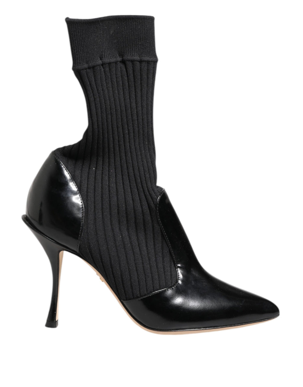 Escarpins-bottes en cuir extensible noir à talon aiguille