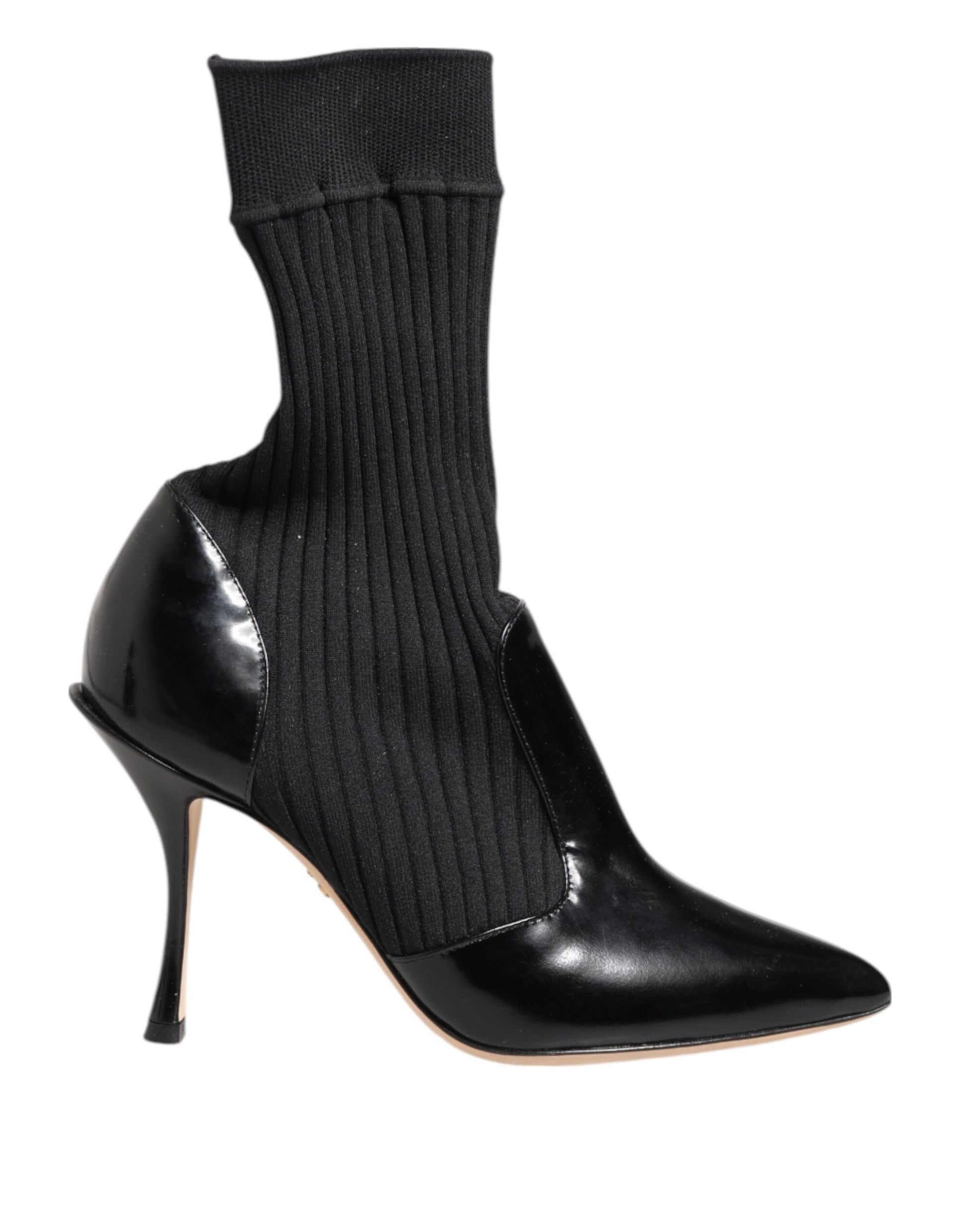 Escarpins-bottes en cuir extensible noir à talon aiguille
