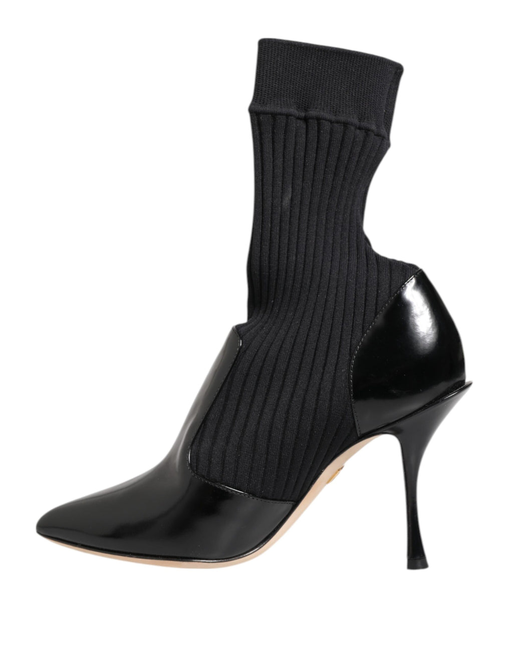 Escarpins-bottes en cuir extensible noir à talon aiguille