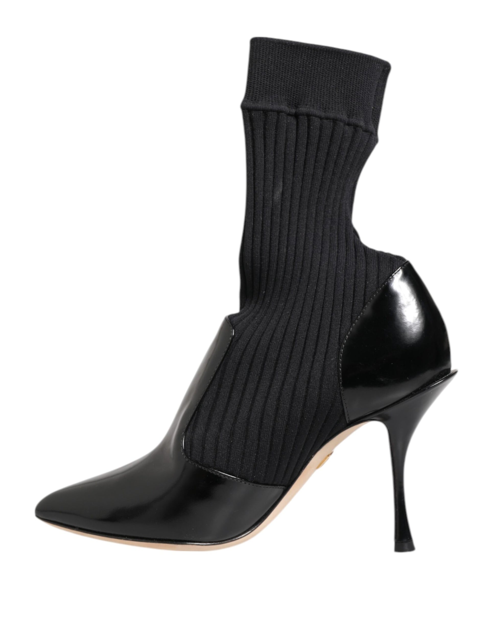 Escarpins-bottes en cuir extensible noir à talon aiguille