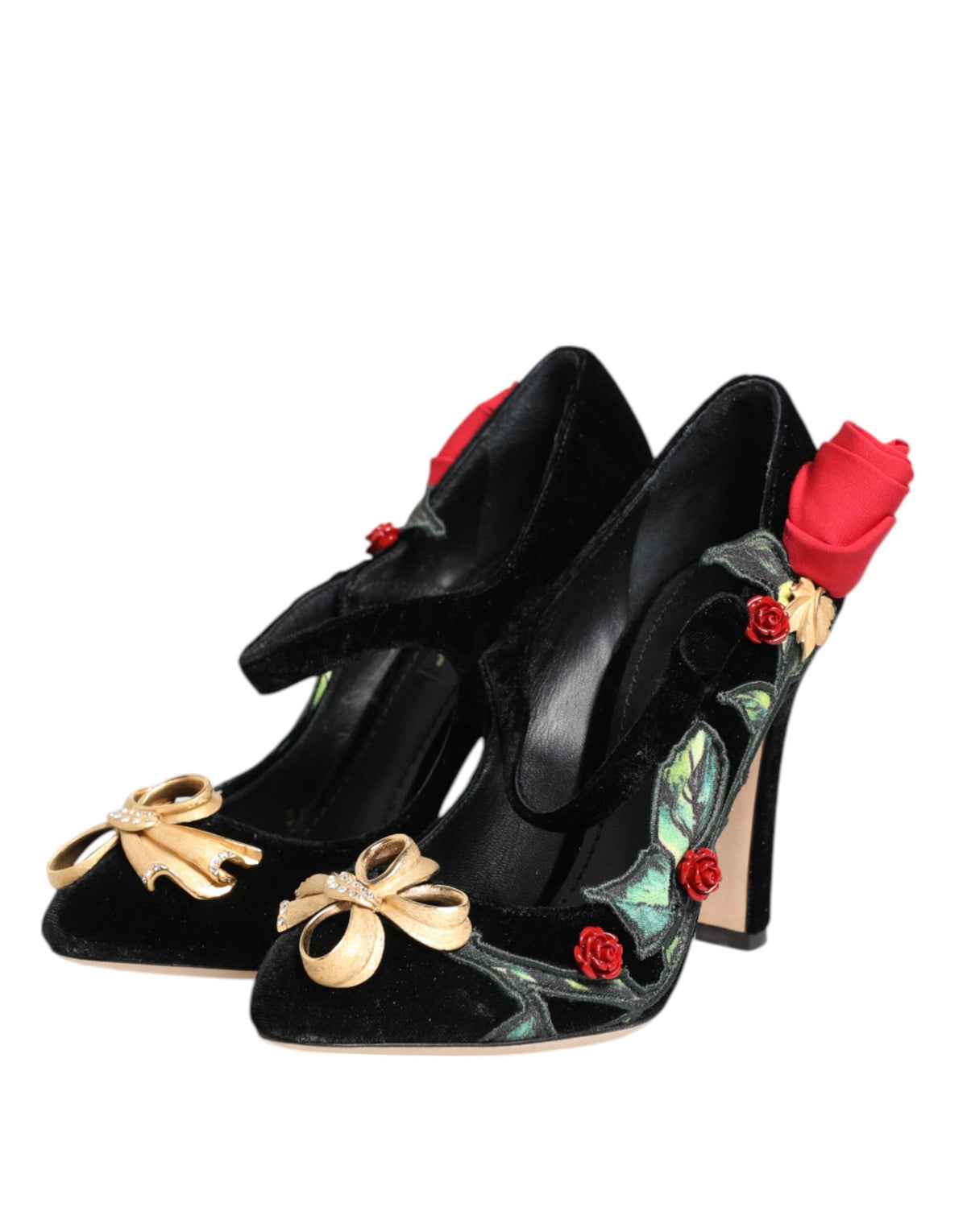 Black Roses Crystal Brooch Mary Jane Shoes