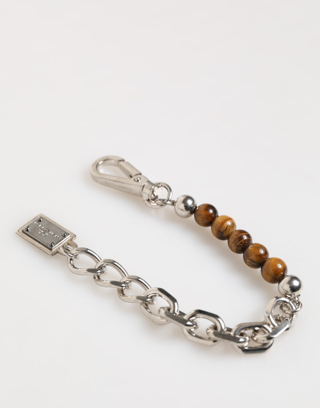Silver Chain Brass Beaded Lobster Clasp Logo Men Bracelet