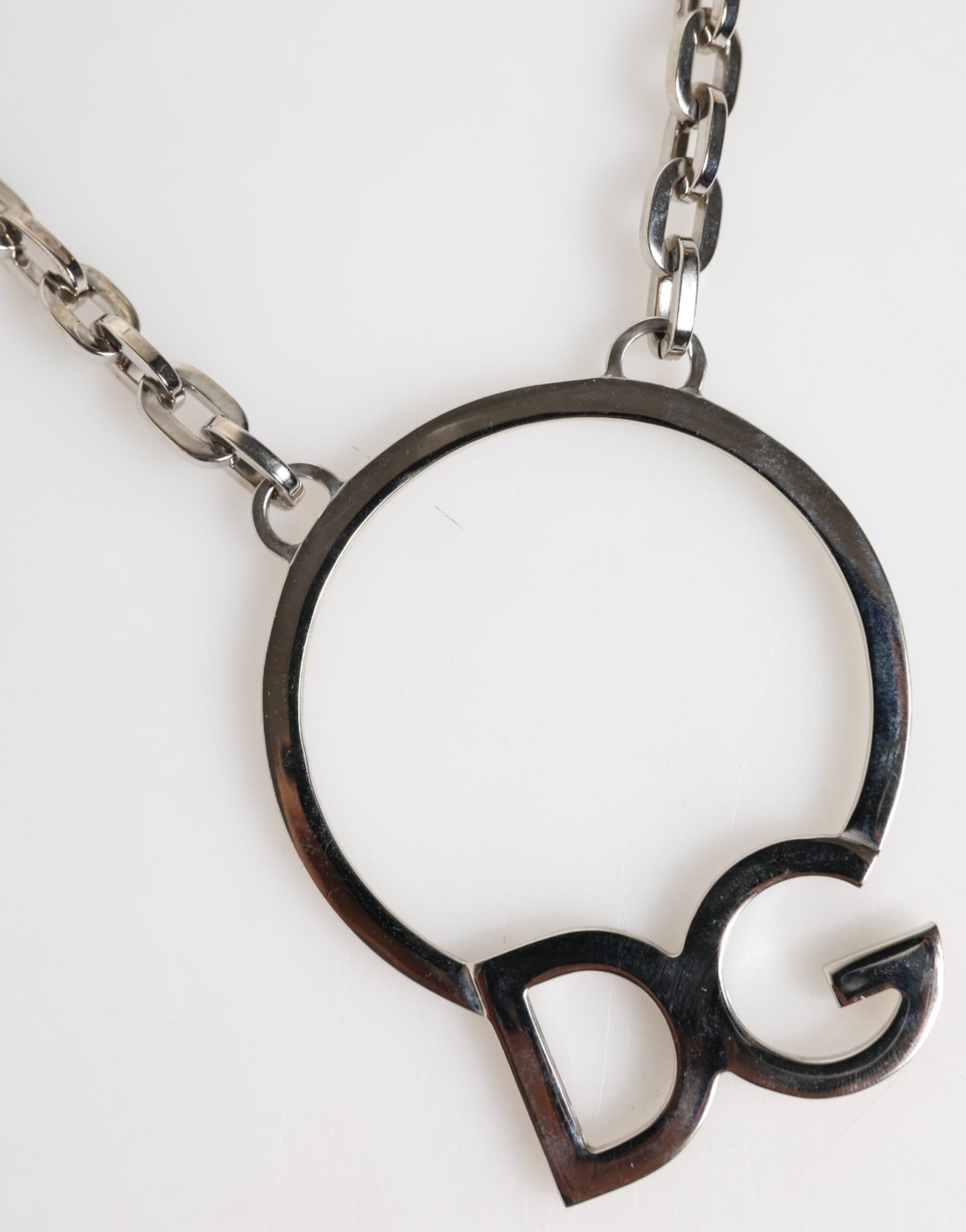 Silver Tone Brass Chain DG Logo Pendant Men Necklace