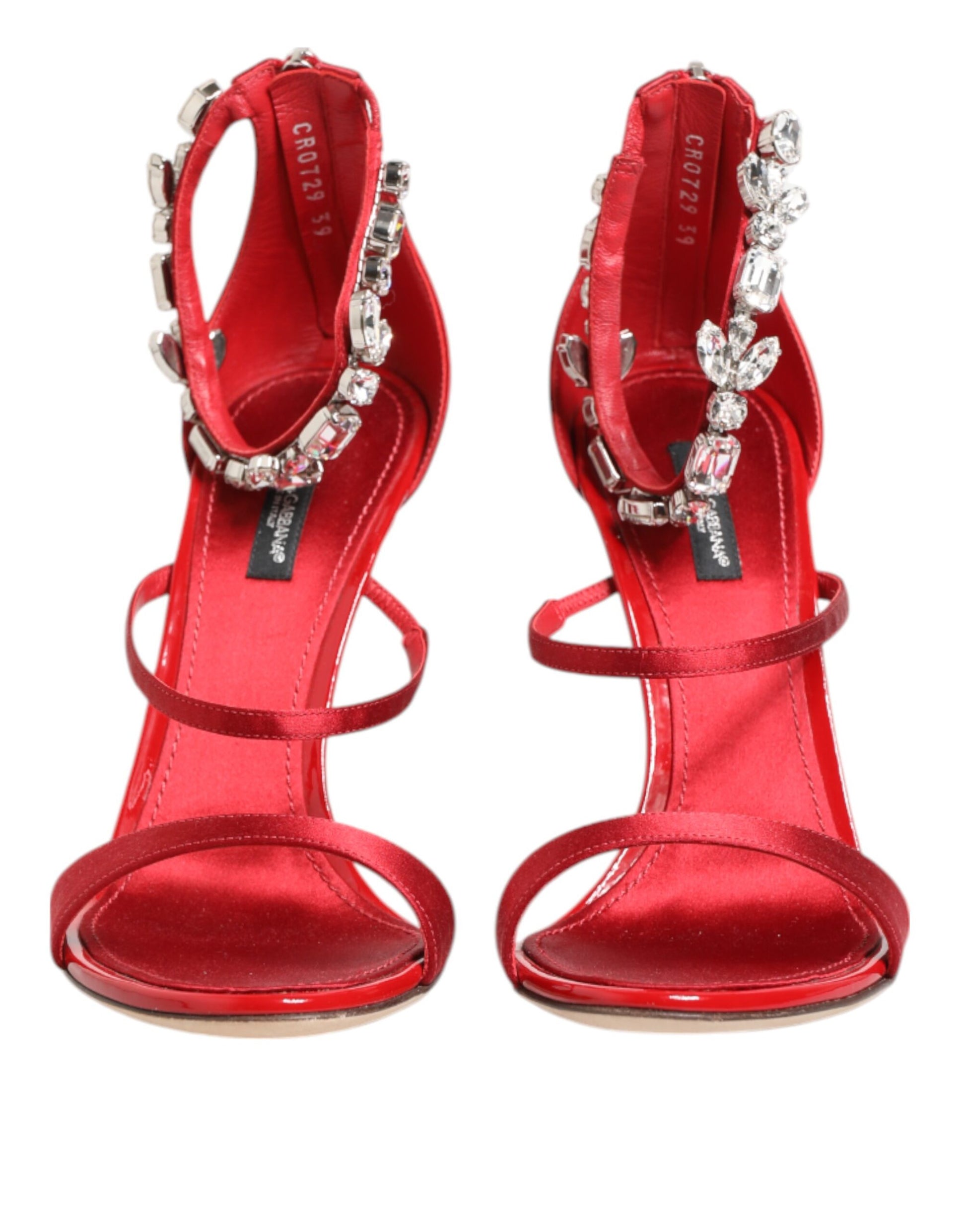 Sandales à talons hauts Keira en satin rouge avec cristaux