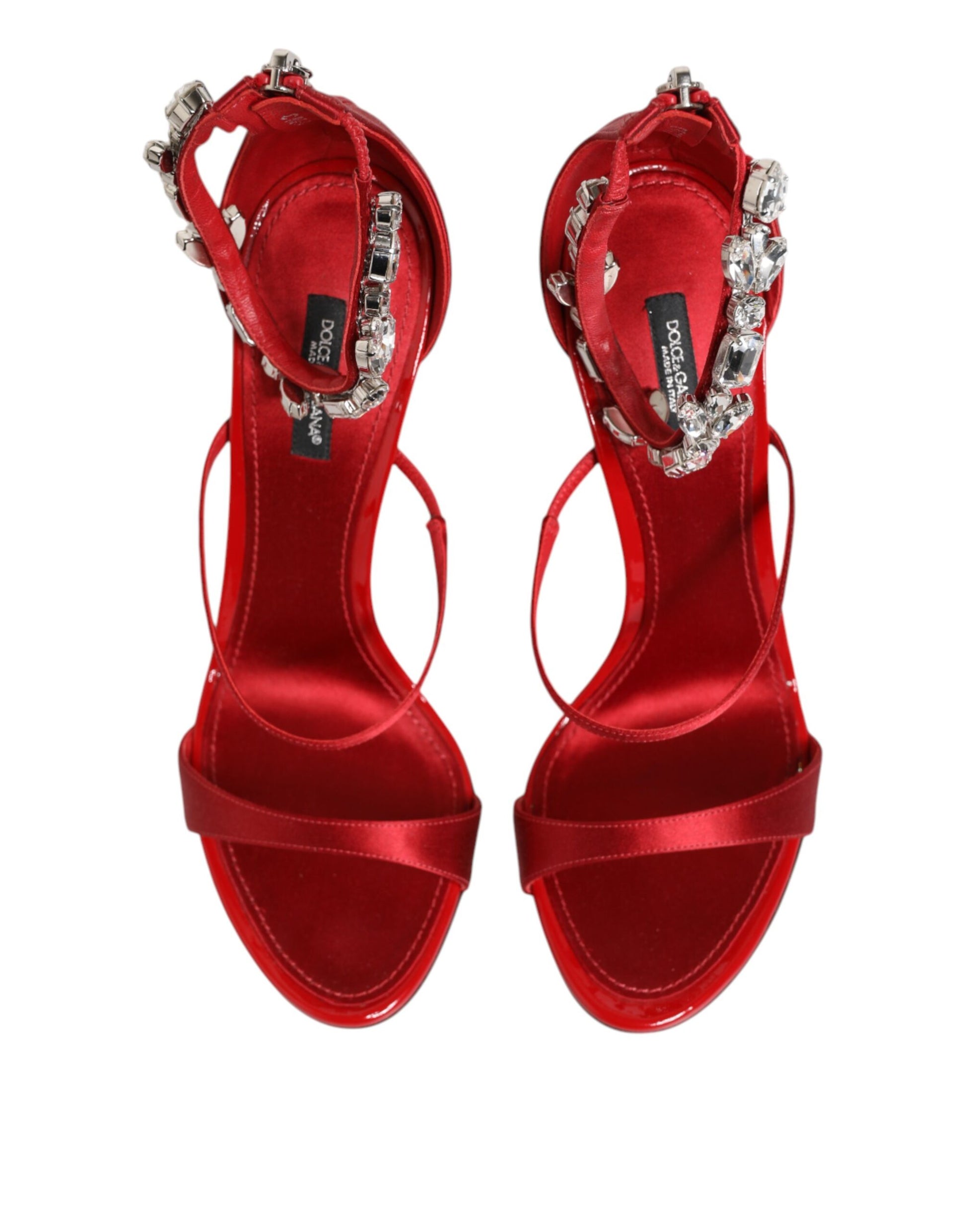 Sandales à talons hauts Keira en satin rouge avec cristaux