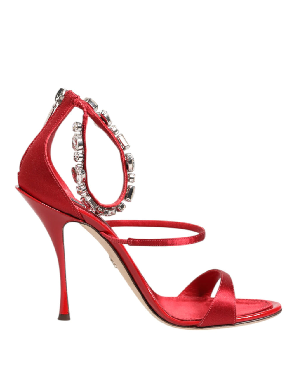 Sandales à talons hauts Keira en satin rouge avec cristaux