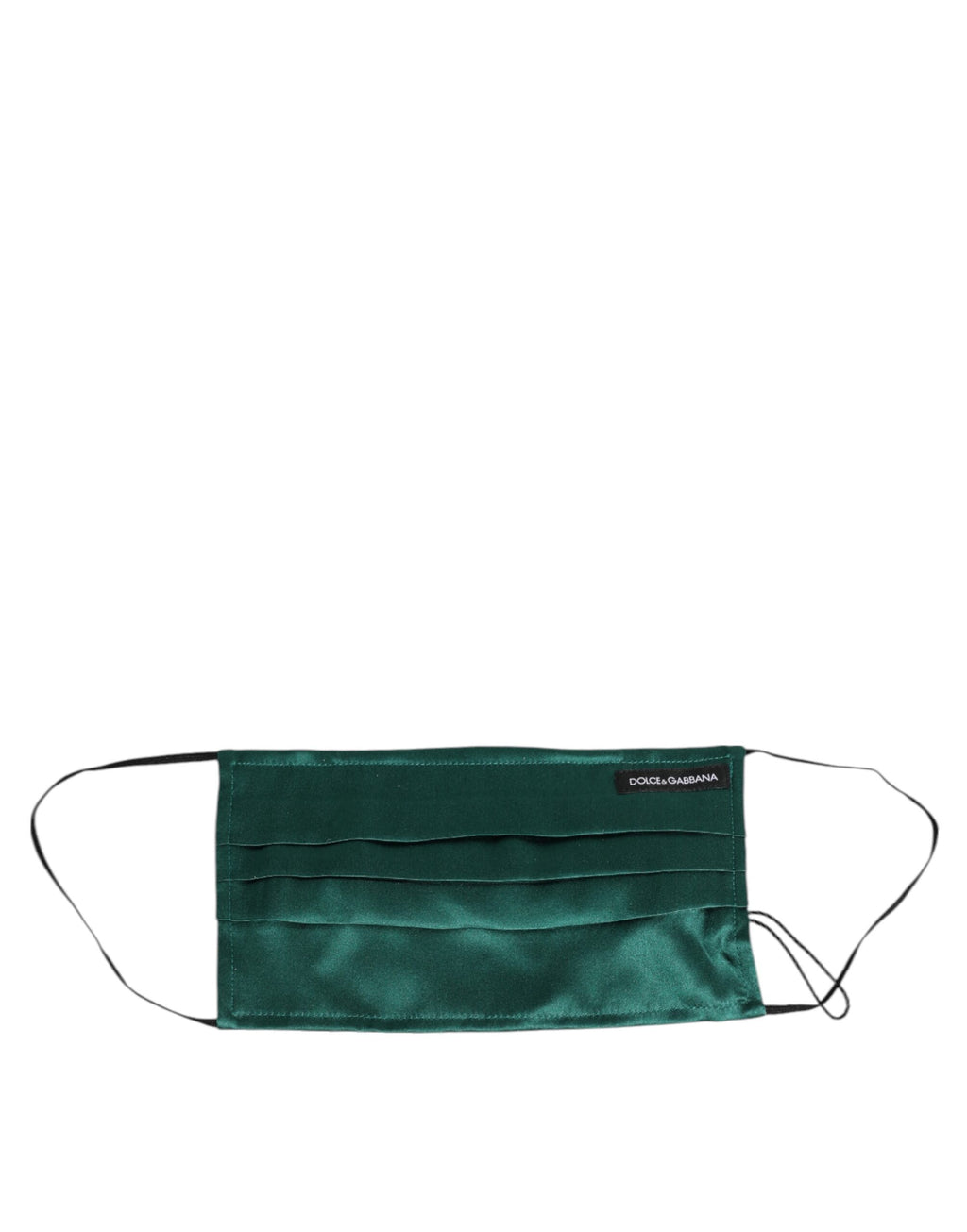 Masque facial en soie verte plissée avec élastique et attaches d'oreille.
