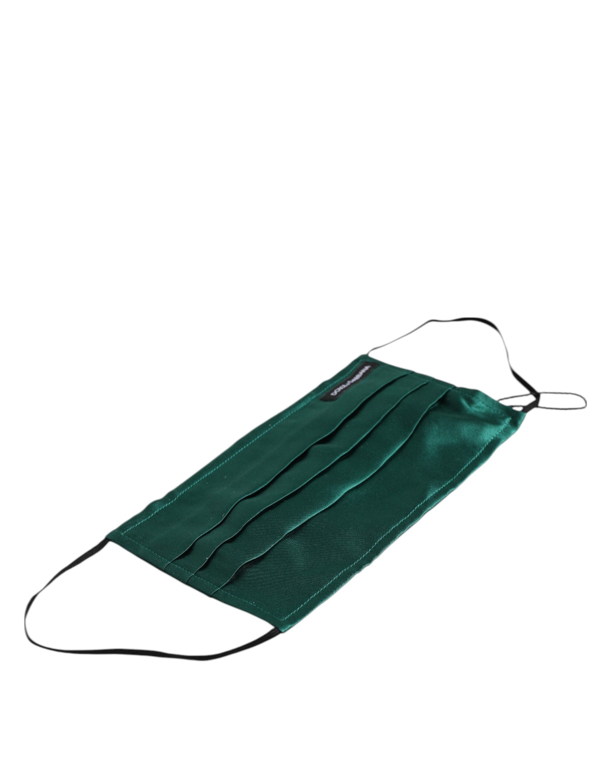 Masque facial en soie verte plissée avec élastique et attaches d'oreille.