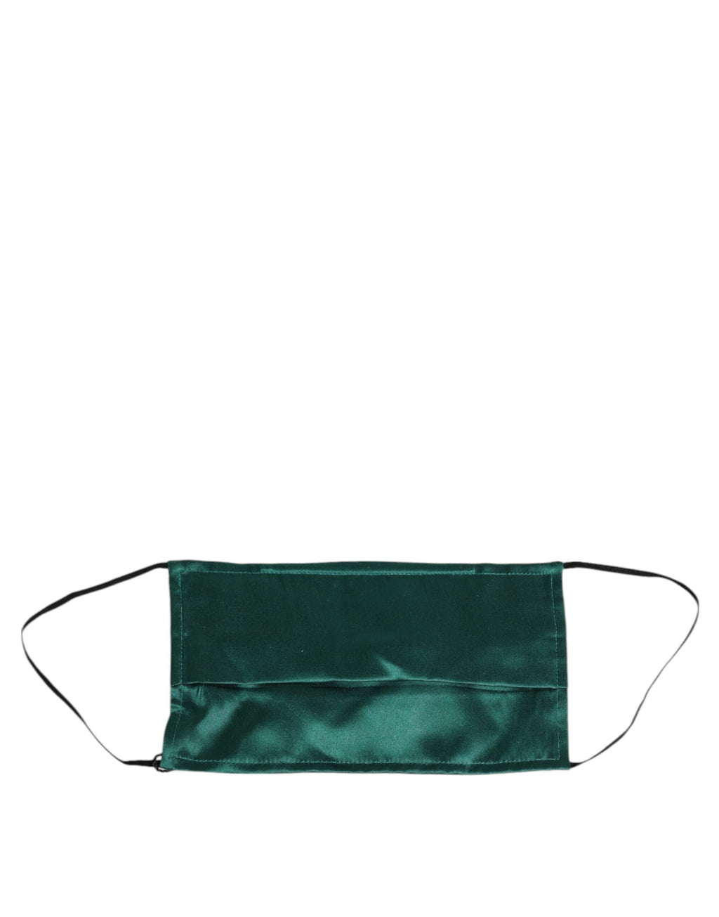 Masque facial en soie verte plissée avec élastique et attaches d'oreille.