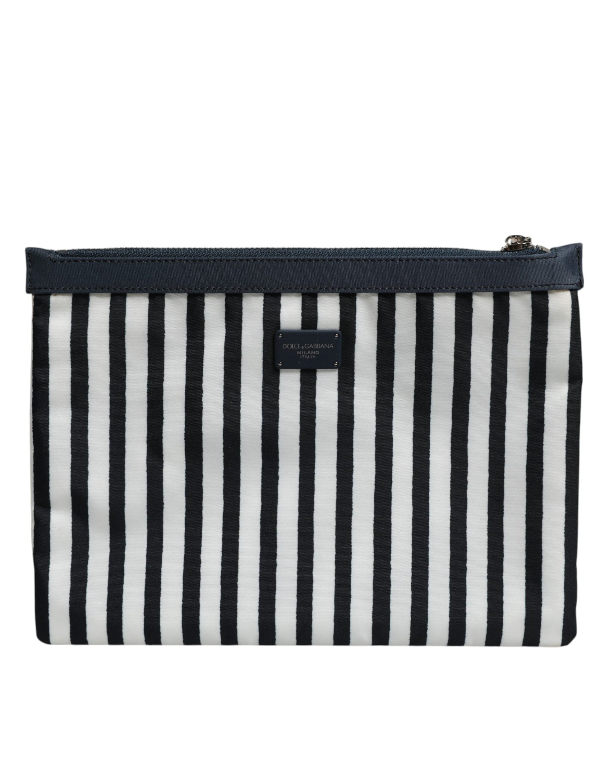 Black White Striped Logo Plaque Clutch Borse Pouch Bag