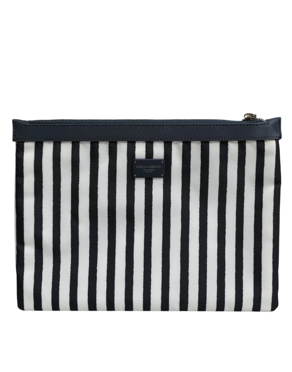 Black White Striped Logo Plaque Clutch Borse Pouch Bag
