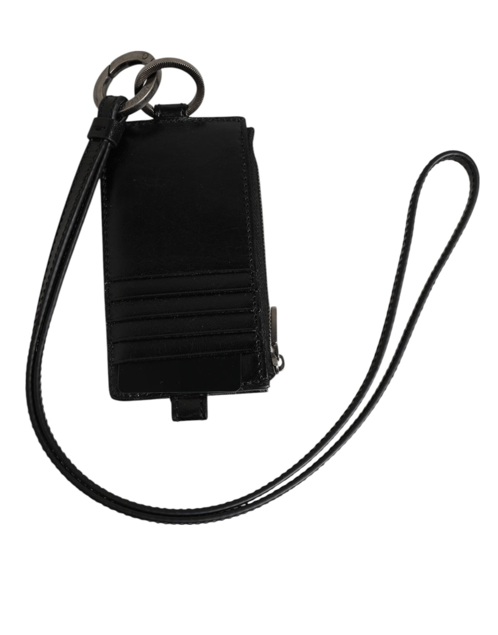 Porte-cartes avec cordon en cuir noir, logo en relief.