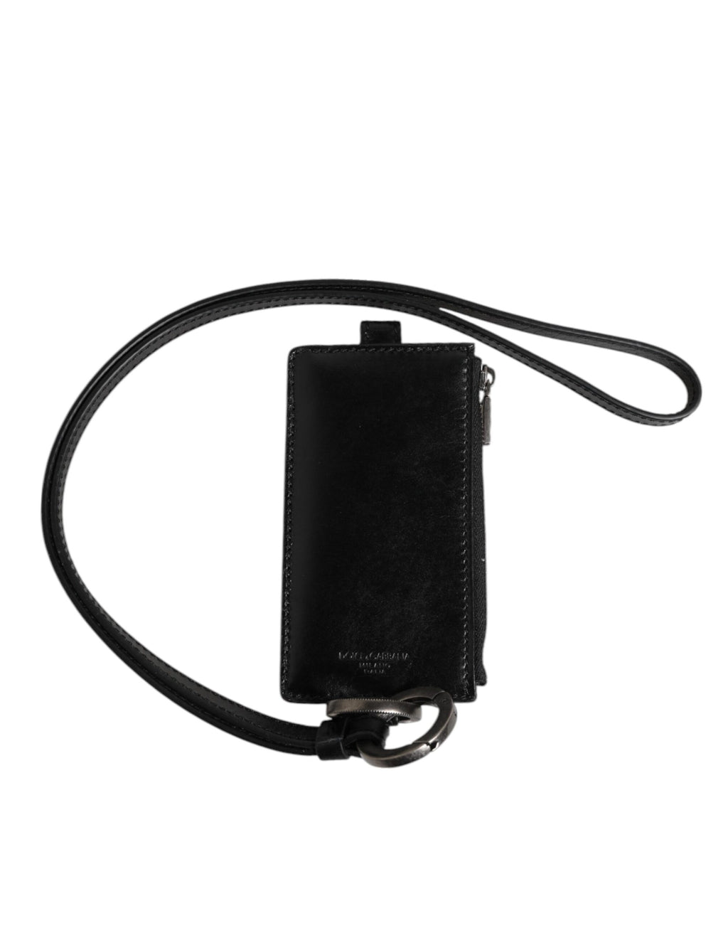 Porte-cartes avec cordon en cuir noir, logo en relief.