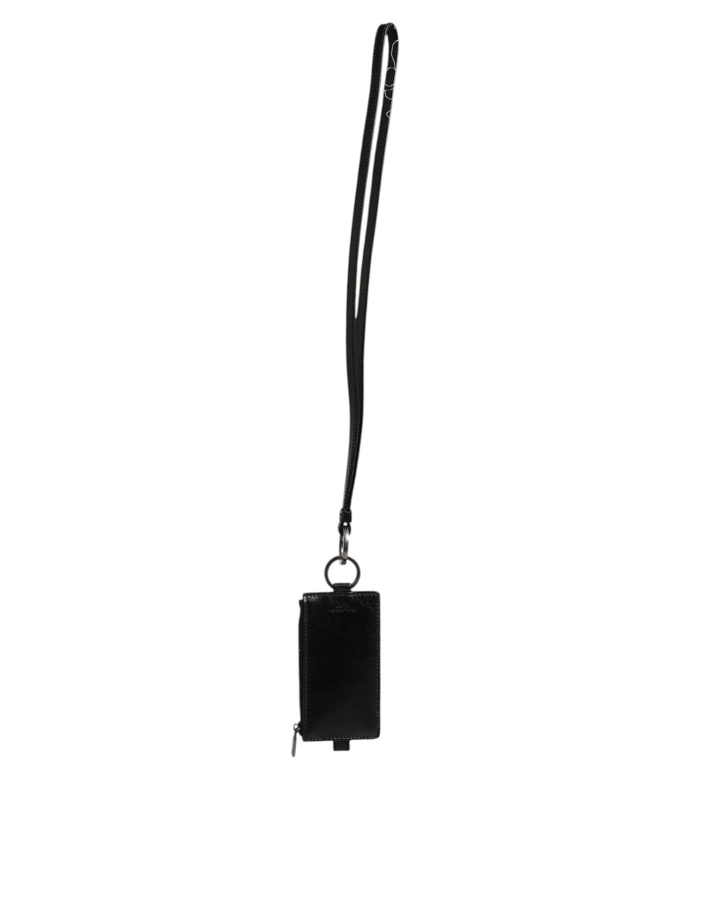 Porte-cartes avec cordon en cuir noir, logo en relief.