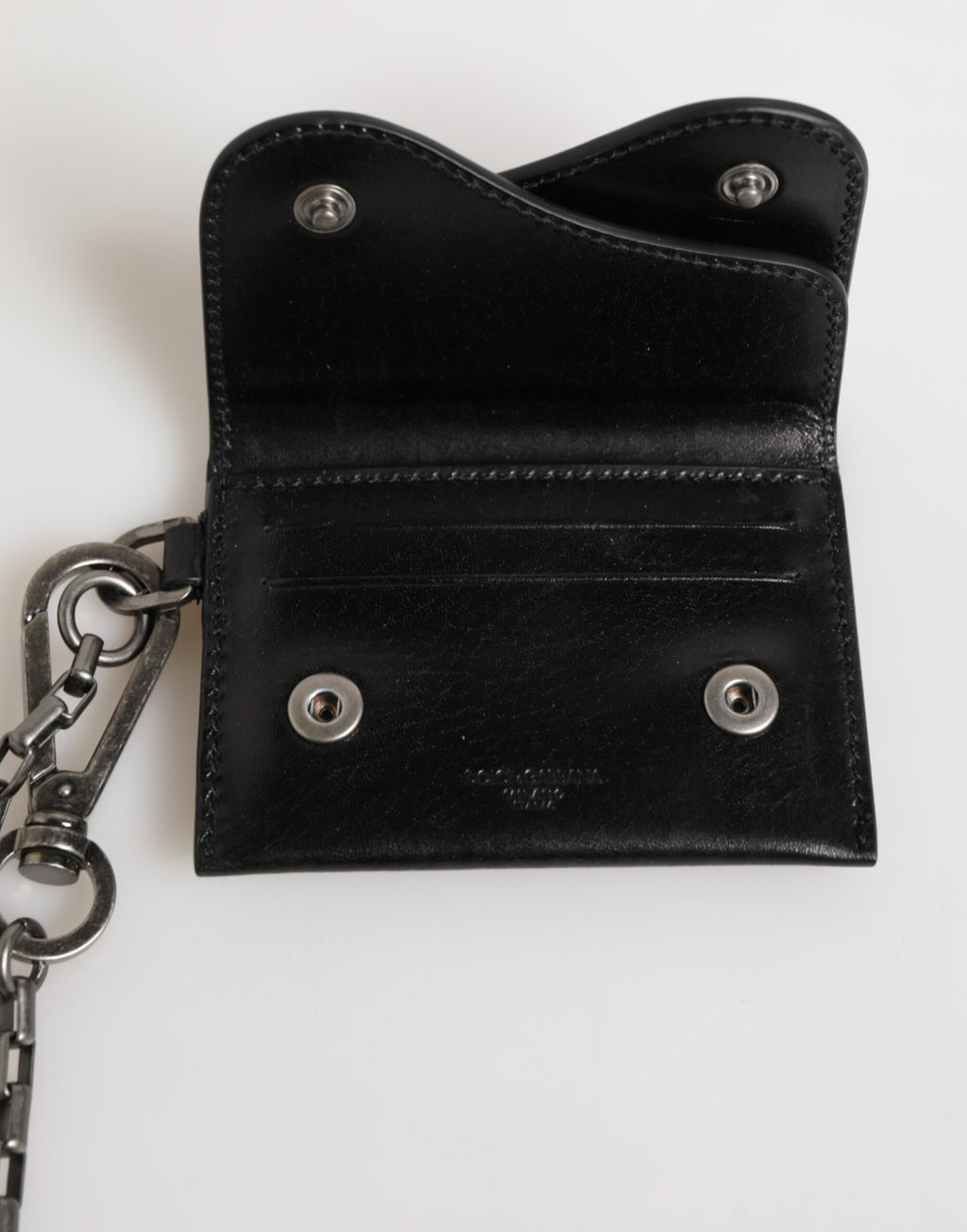 Black Cavallo Leather Wallet Chain Snap Bifold Card Holder