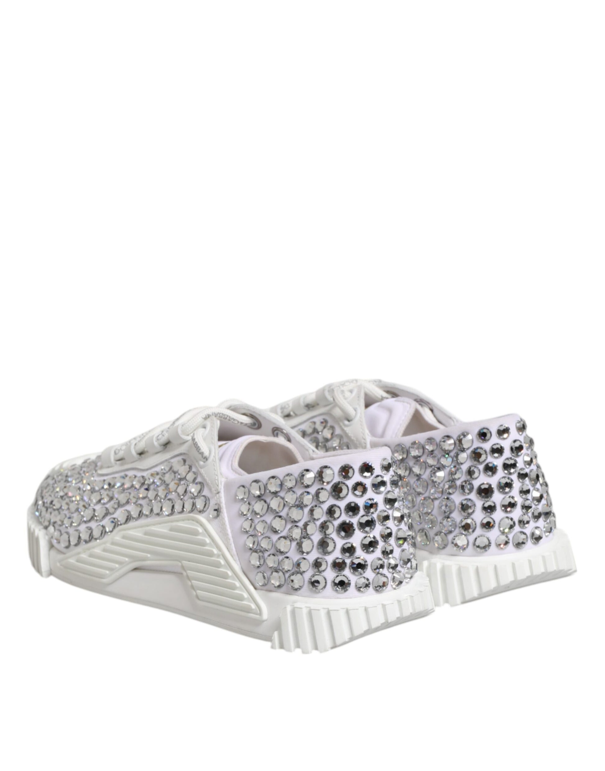 White NS1 Canvas Leather Embellished Sneakers Shoes