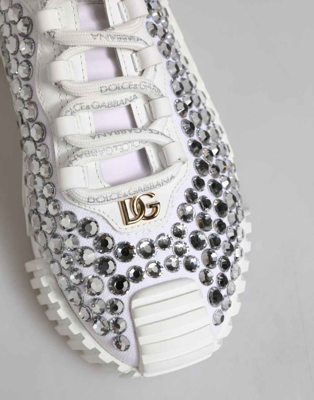 White NS1 Canvas Leather Embellished Sneakers Shoes