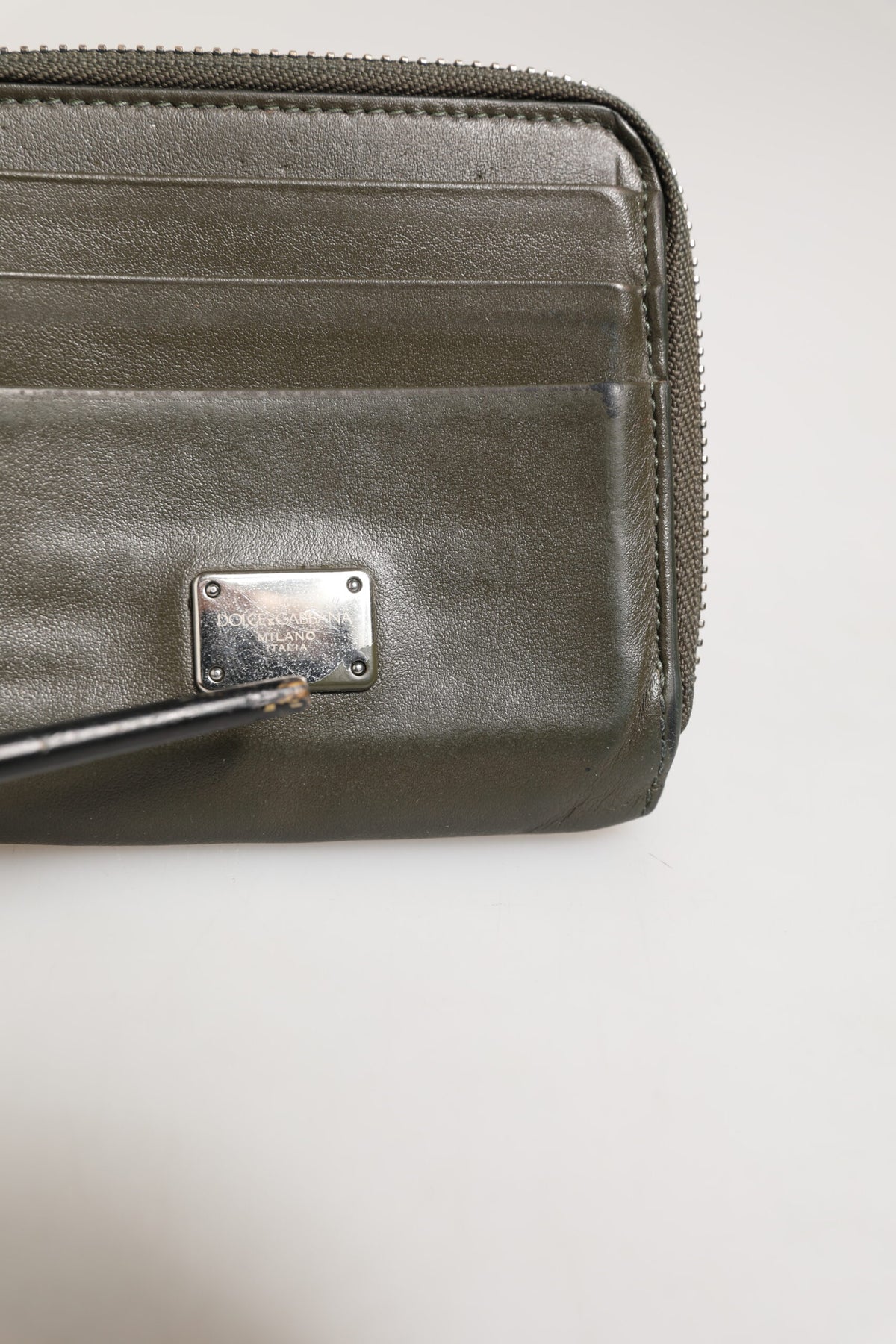Military Green Leather Logo Plaque Card Holder Coin Purse Wallet