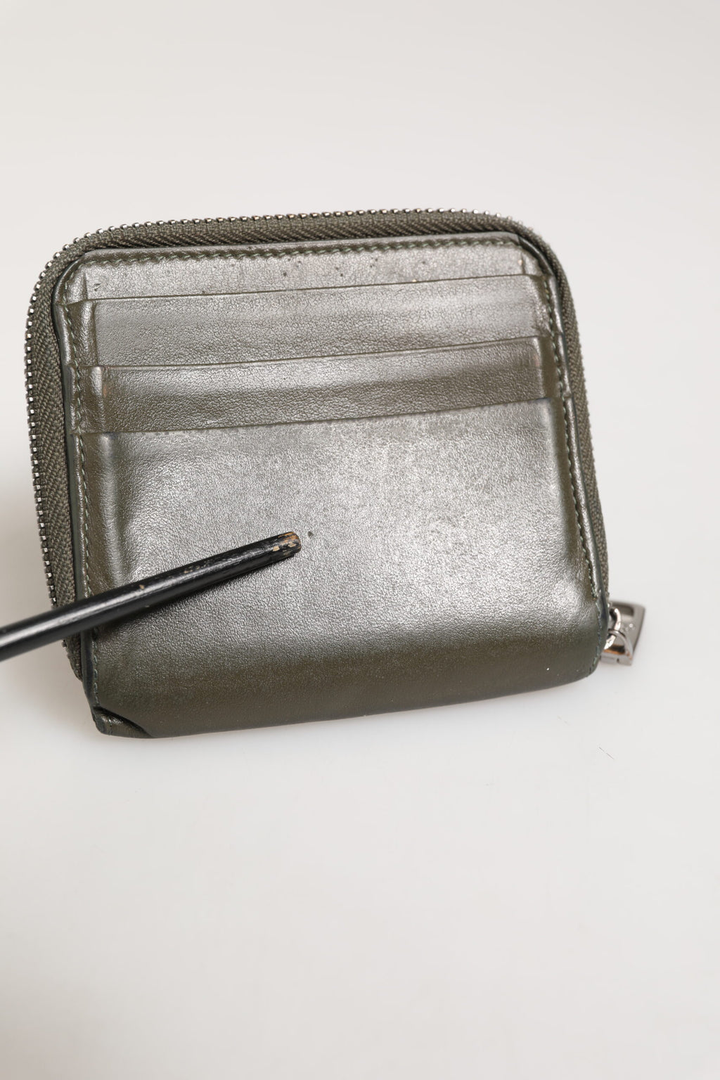 Military Green Leather Logo Plaque Card Holder Coin Purse Wallet