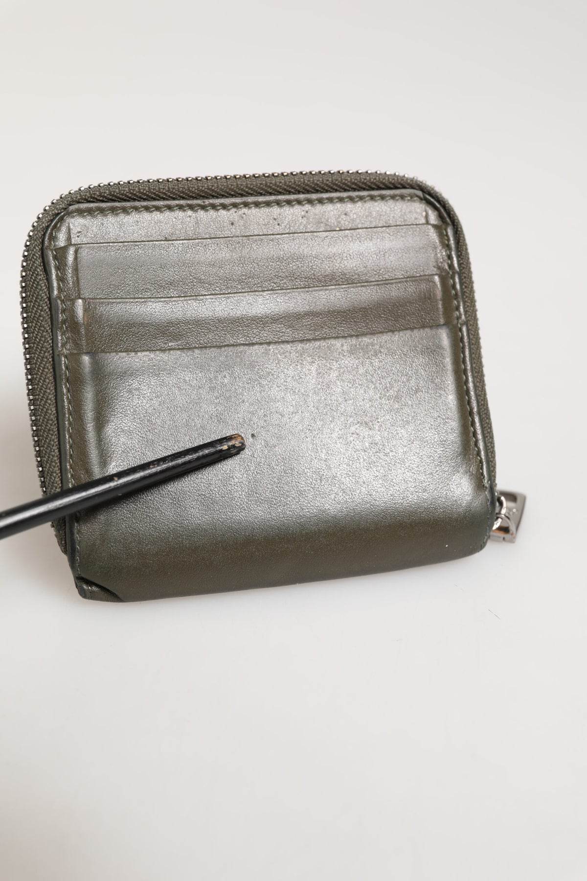 Military Green Leather Logo Plaque Card Holder Coin Purse Wallet