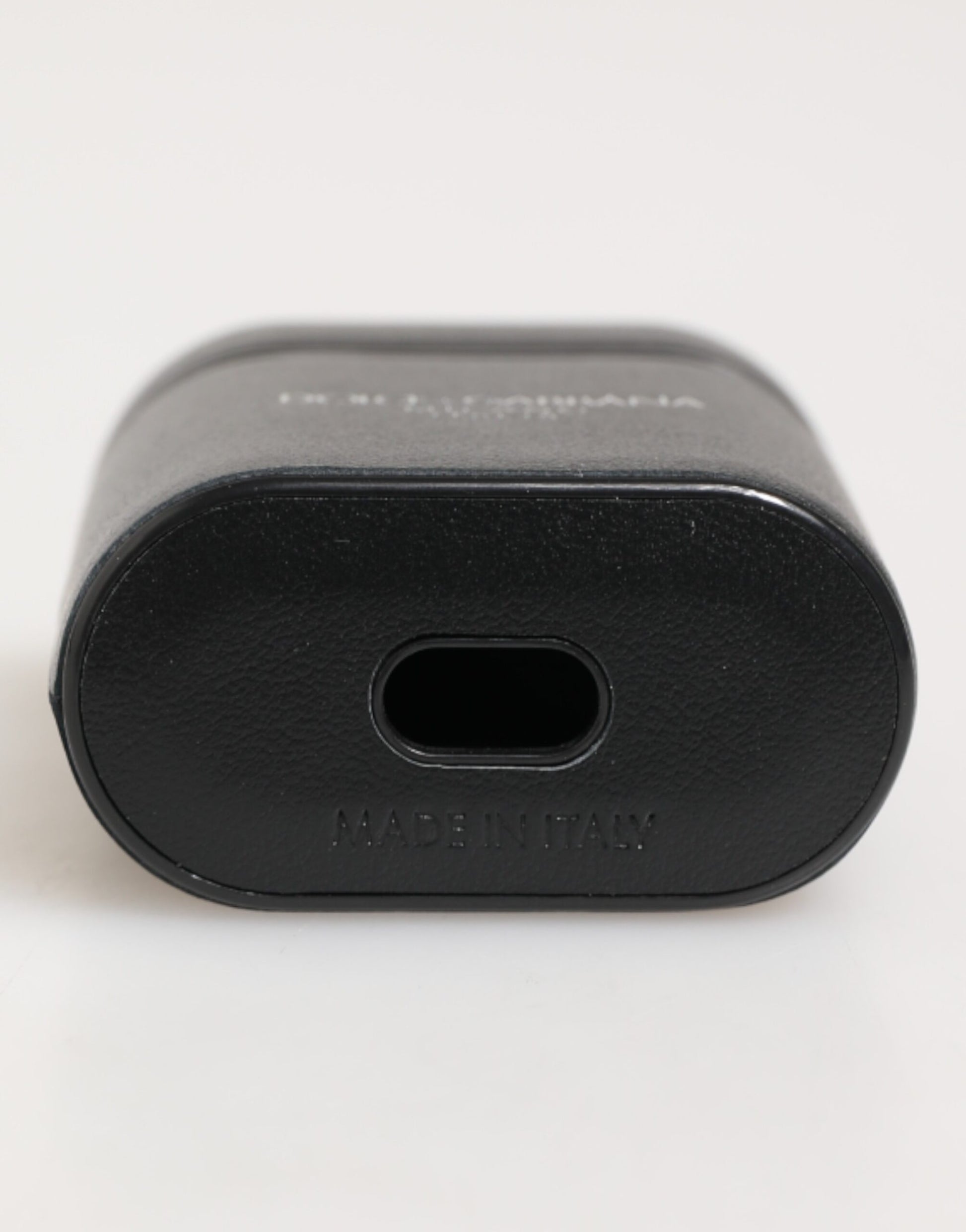Étui pour Airpods à rabat en cuir de veau noir avec impression du logo