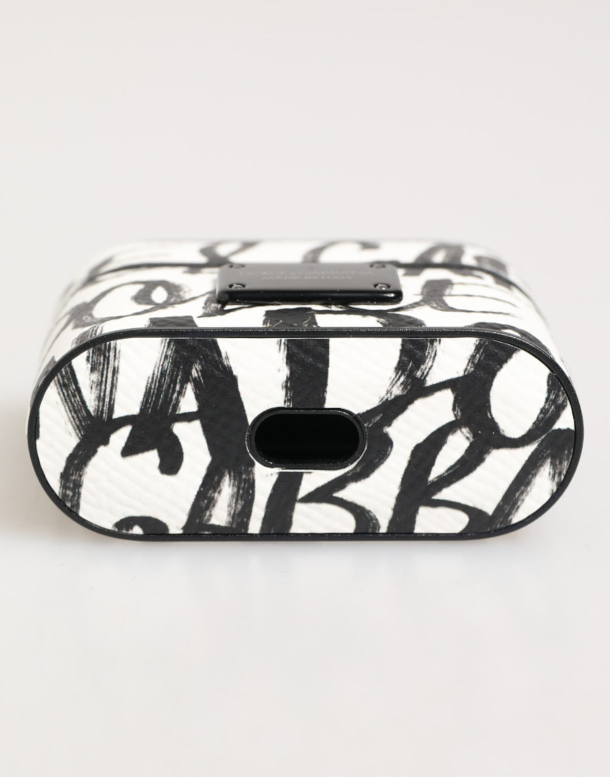 Black White Leather Monogram Print Logo Holder Airpods Case