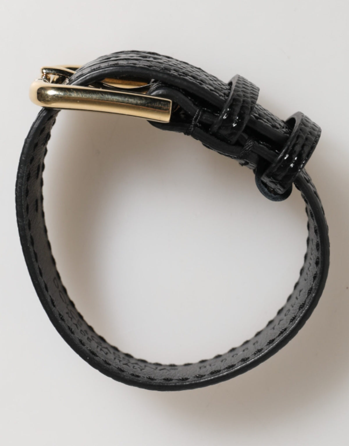 Black Embossed Leather Gold Buckle Belt Strap Bracelet