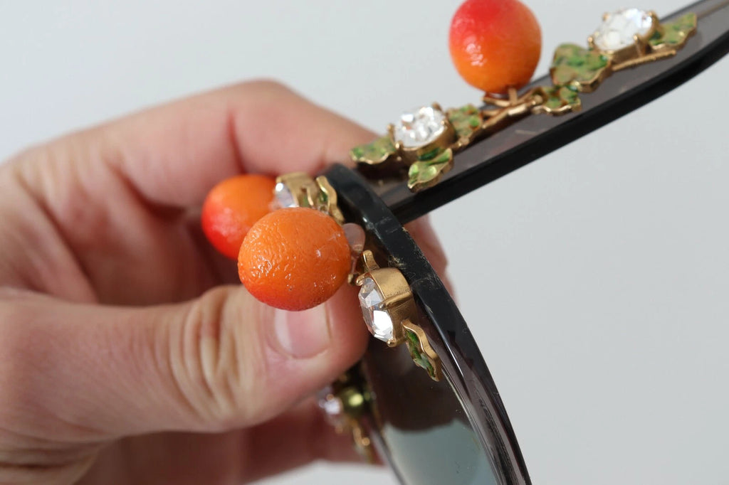 DG4283B Sonnenbrille mit Acetatkristallen und orangefarbenen Applikationen