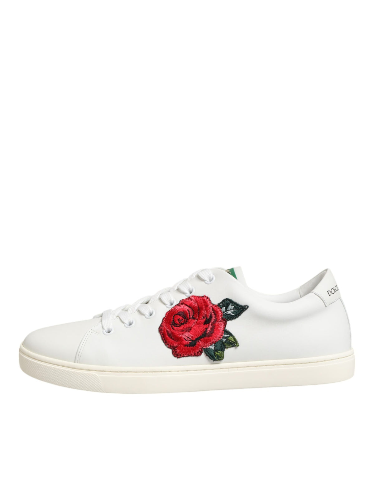 White Leather Rose Embroidery Low-Top  Shoes
