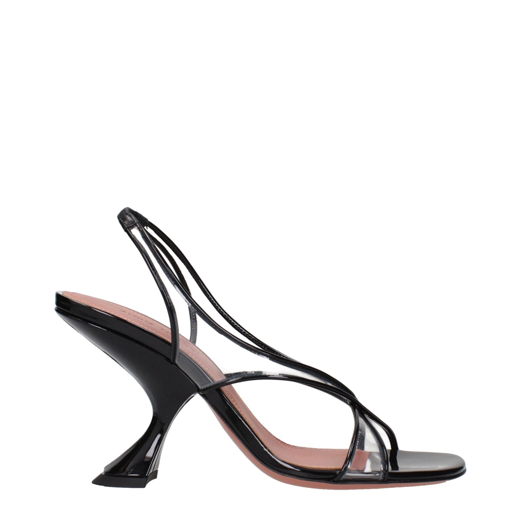 Black Leather Stiletto Heel Sandals