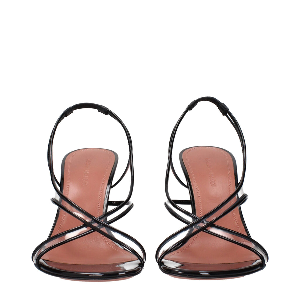 Black Leather Stiletto Heel Sandals