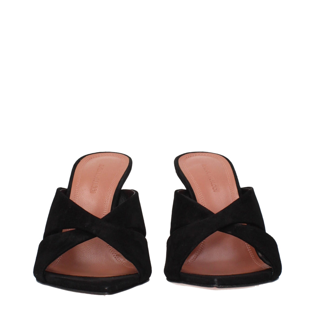 Black Leather Stiletto Heel Sandals