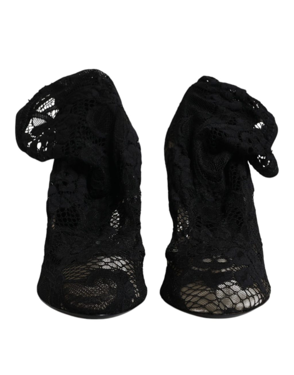 Bottines mi-mollet en dentelle noire extensible avec talons
