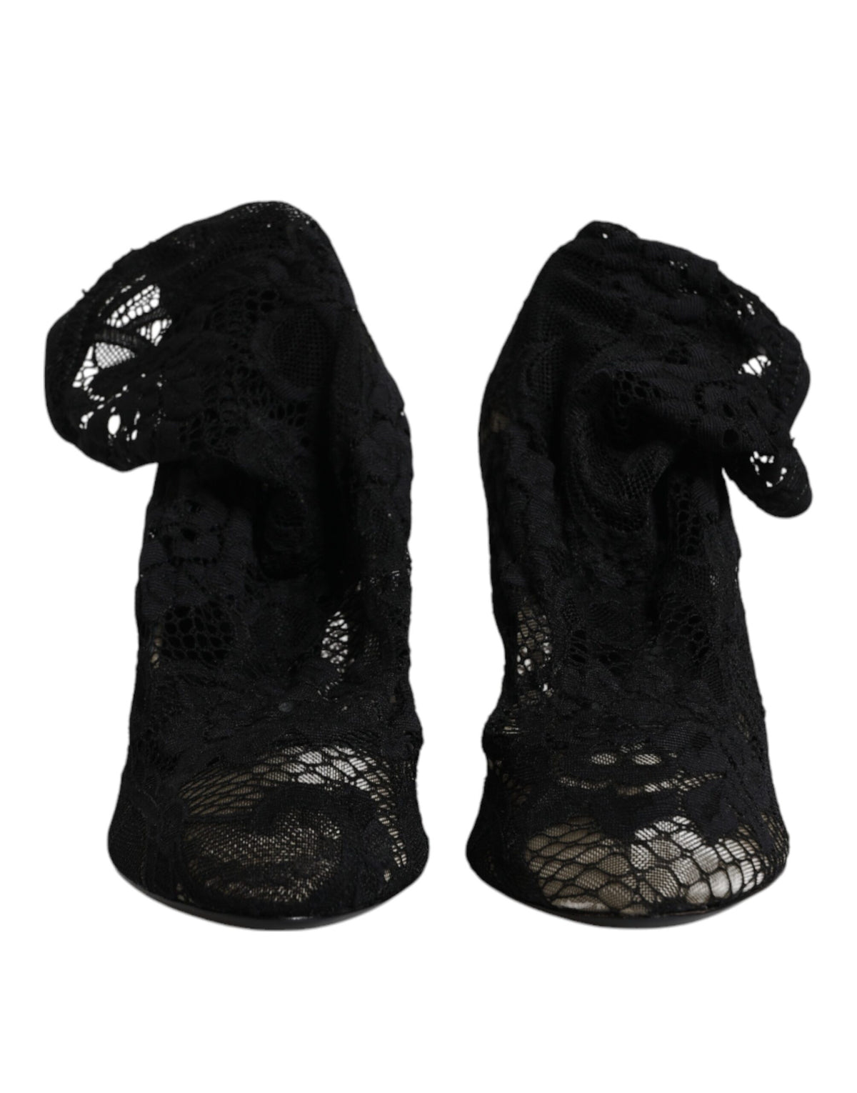 Bottines mi-mollet en dentelle noire extensible avec talons