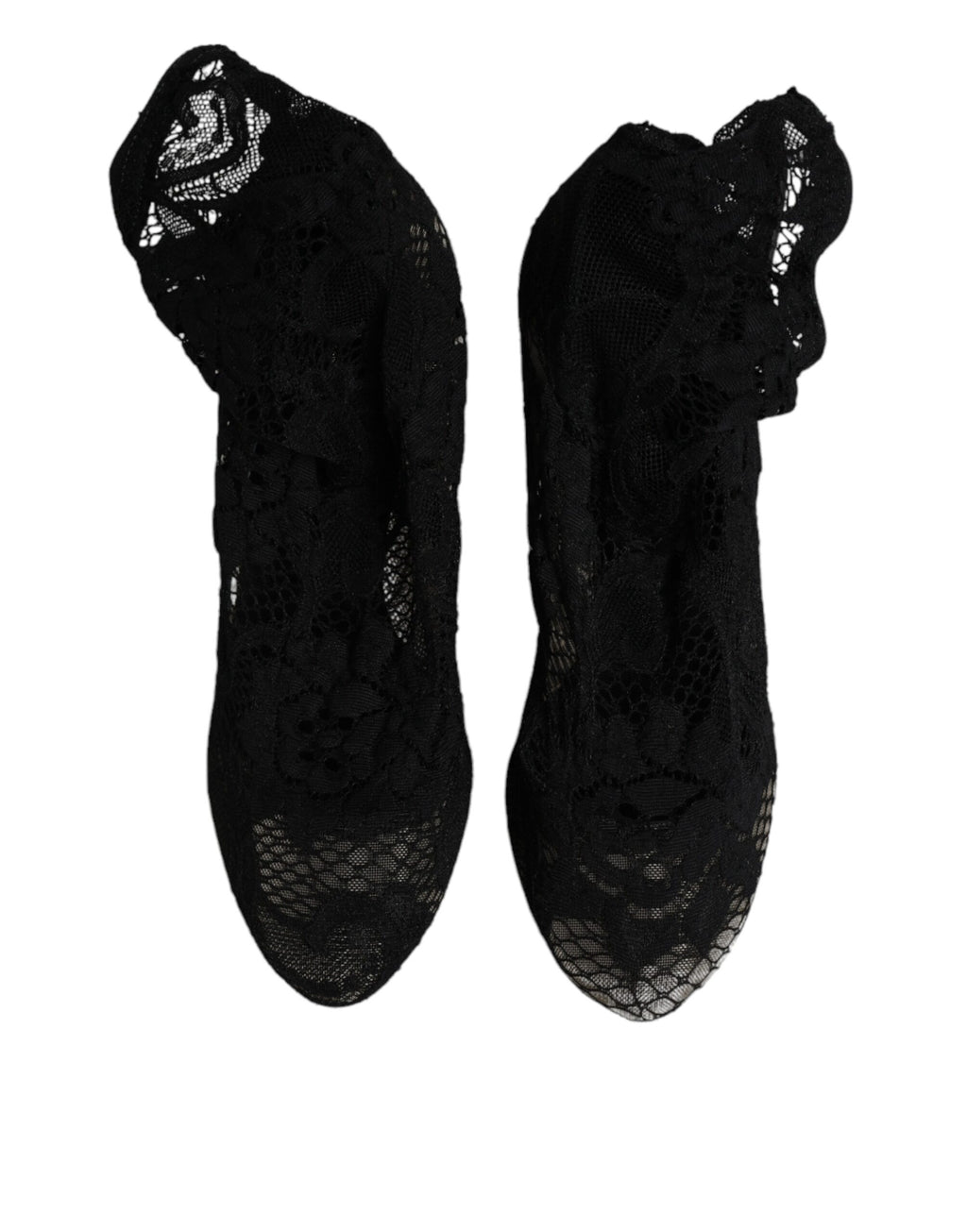 Bottines mi-mollet en dentelle noire extensible avec talons