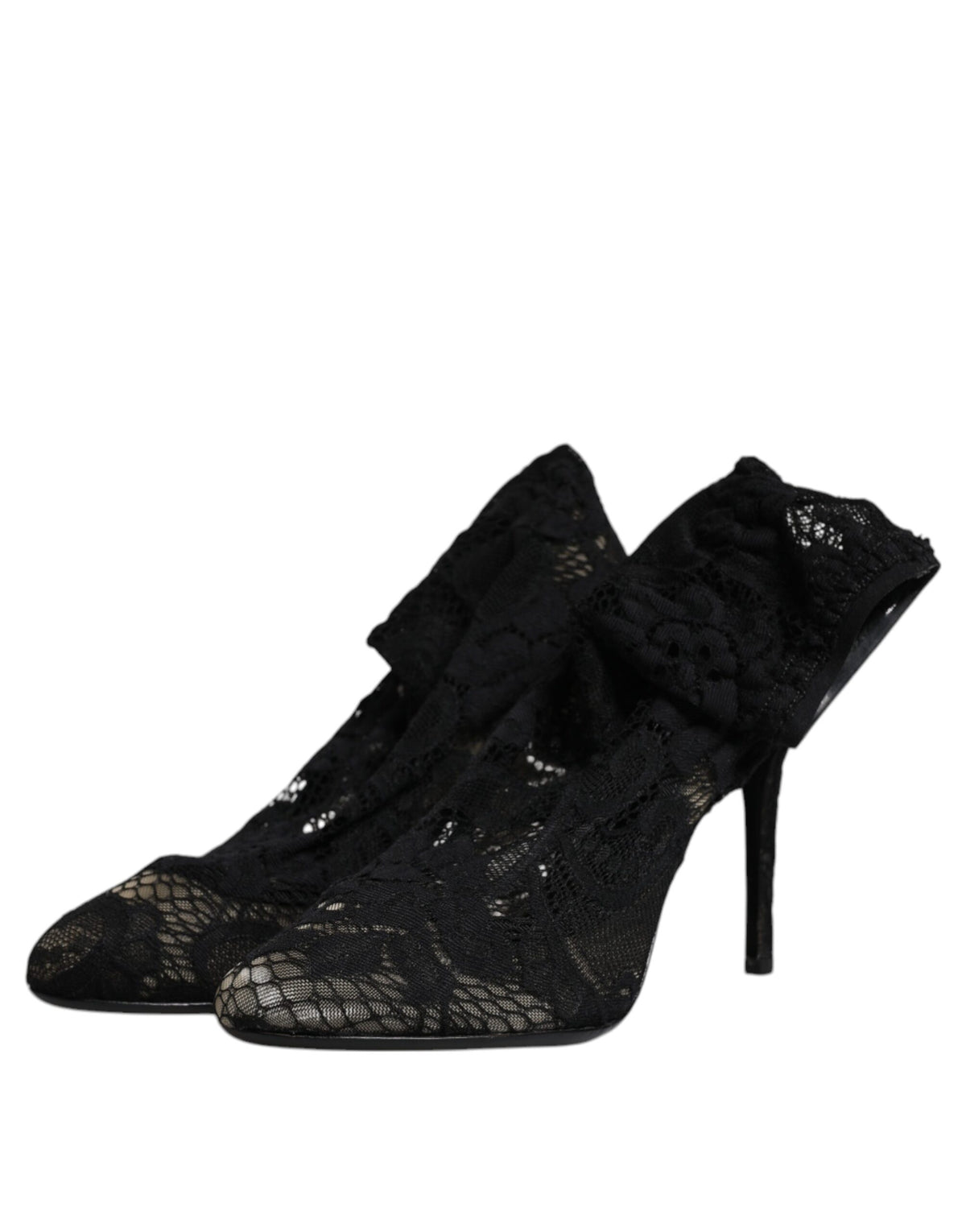 Bottines mi-mollet en dentelle noire extensible avec talons