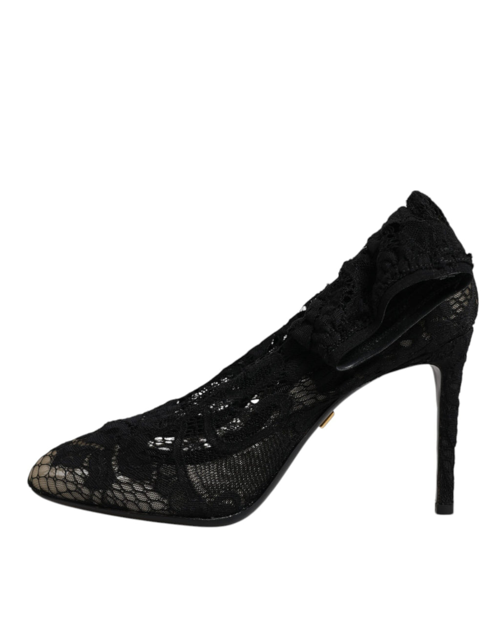 Bottines mi-mollet en dentelle noire extensible avec talons