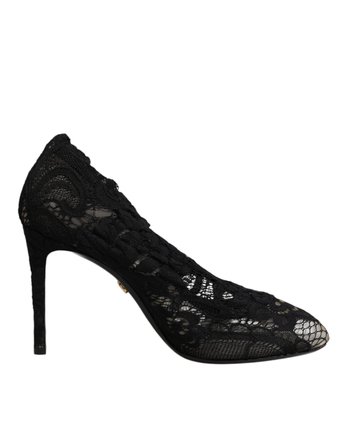 Bottines mi-mollet en dentelle noire extensible avec talons