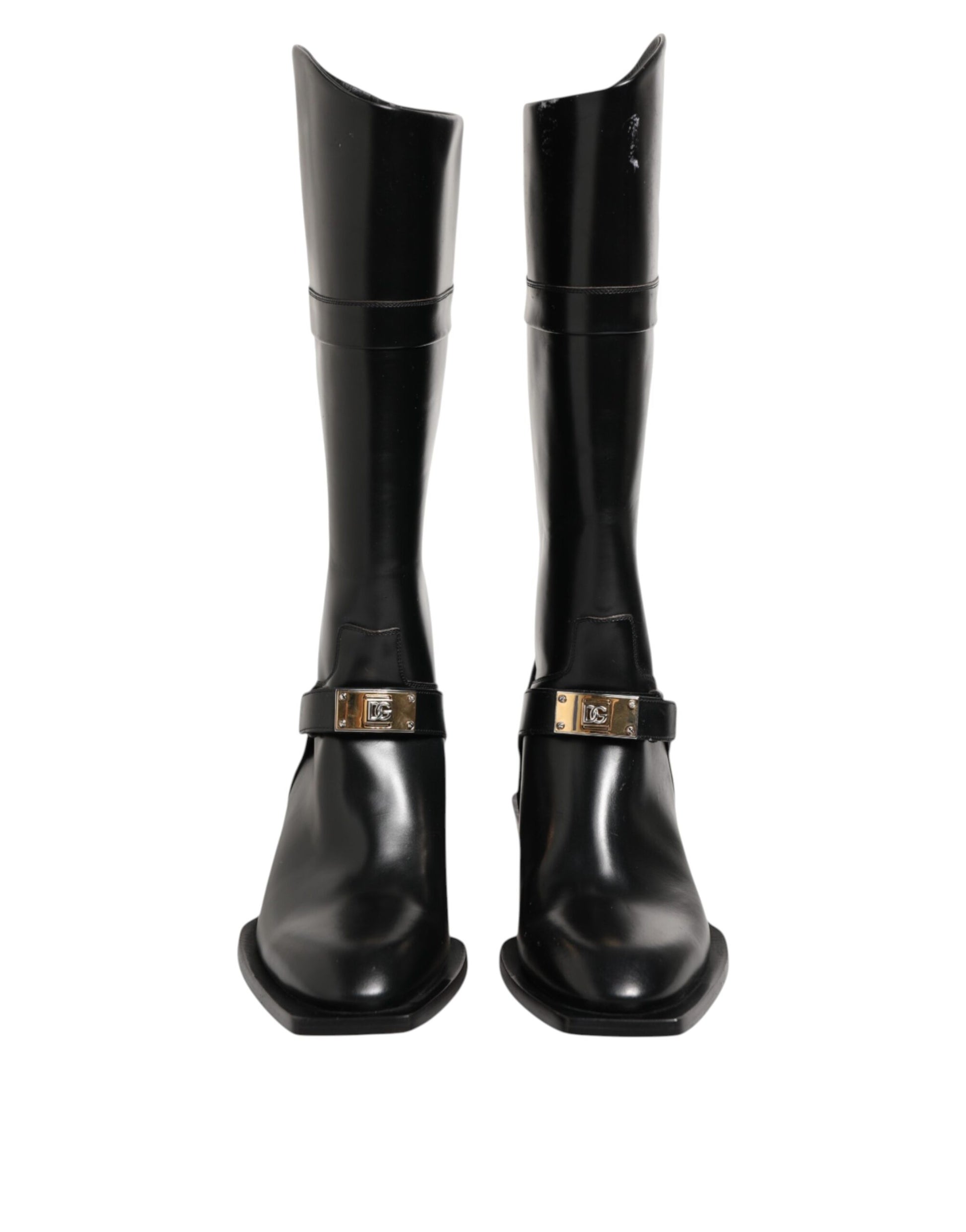 Black Logo Plaque Over The Calf Boots Shoes
