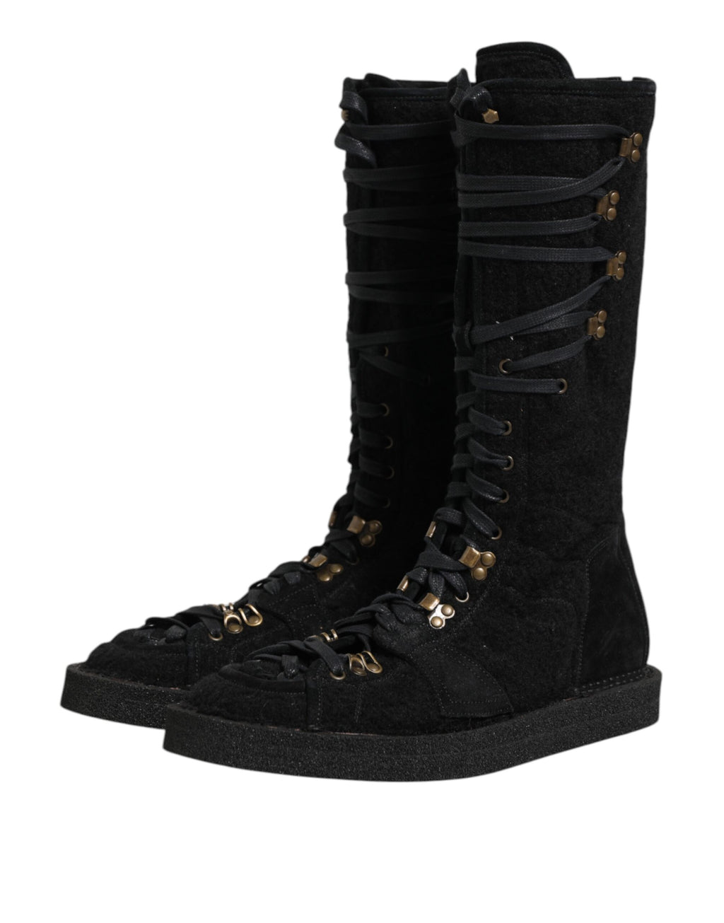 Black Alpaca Wool Suede Mid Calf Boots Shoes