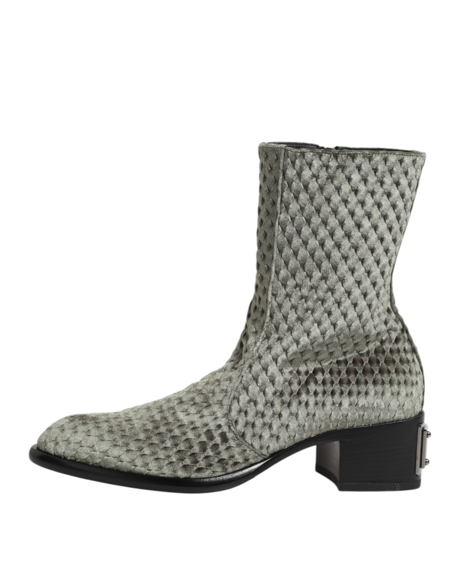 Gray Cotton Velvet Mid Calf Short Boots Shoes