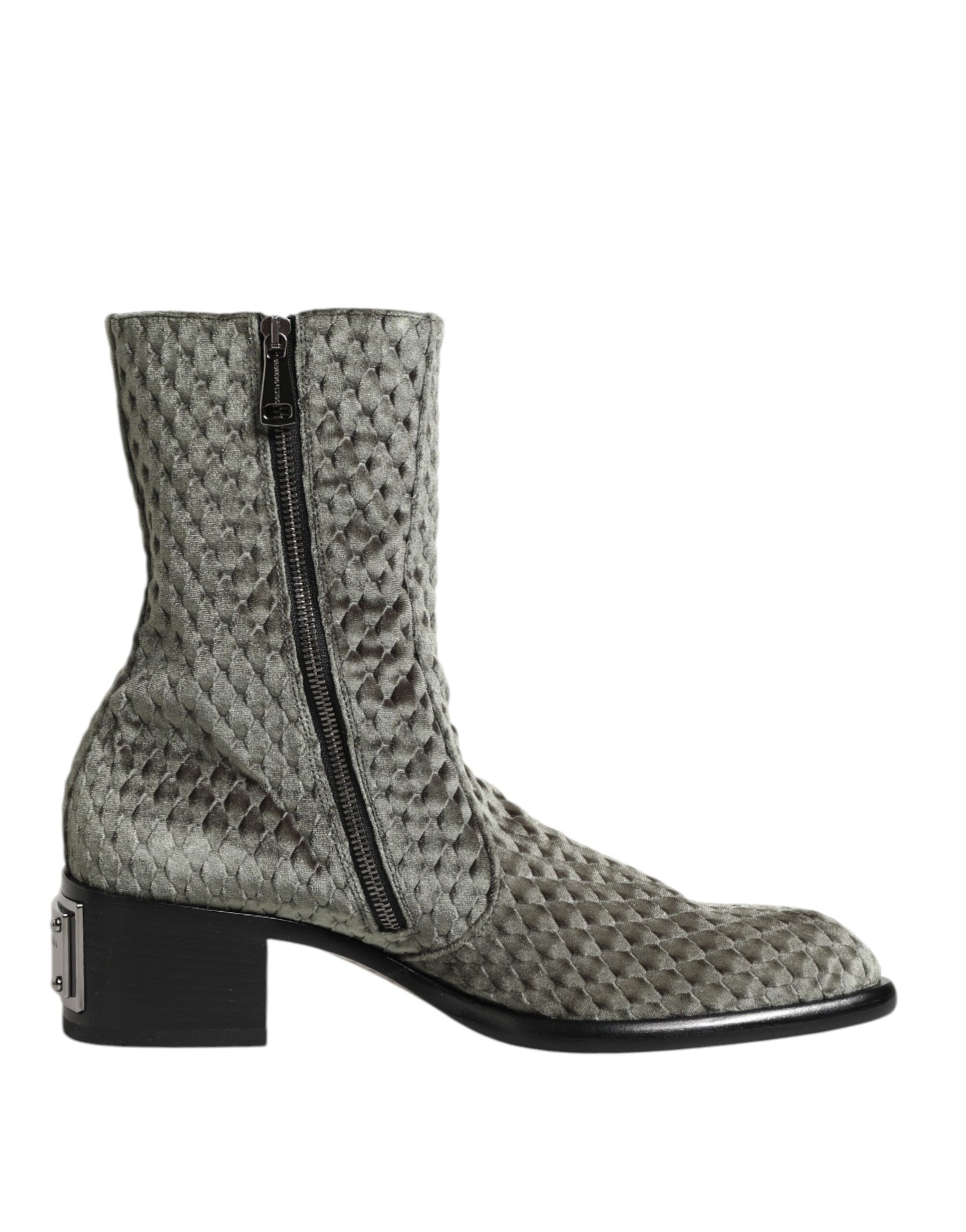 Gray Cotton Velvet Mid Calf Short Boots Shoes