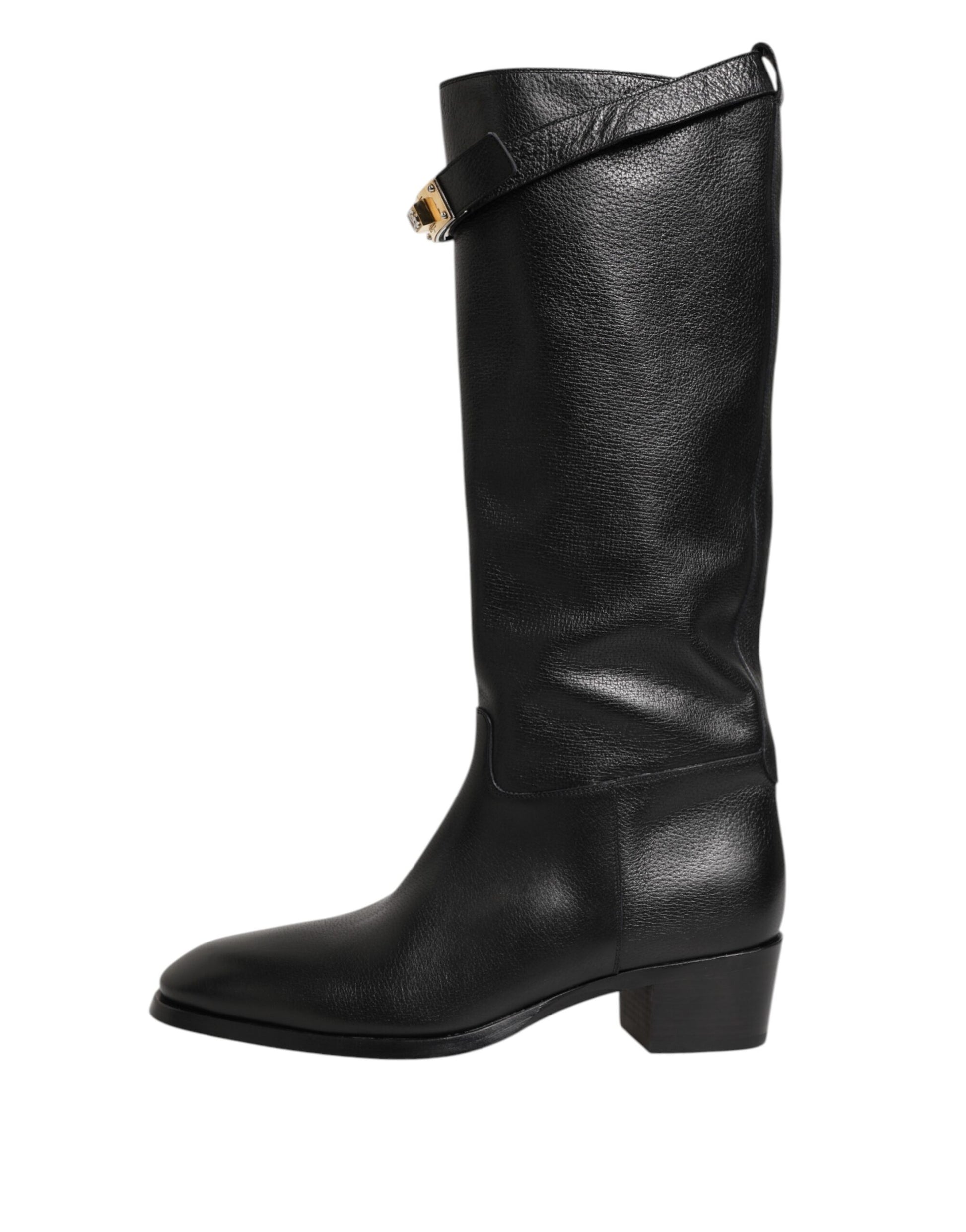 Black Logo Plaque Over The Calf Boots Shoes