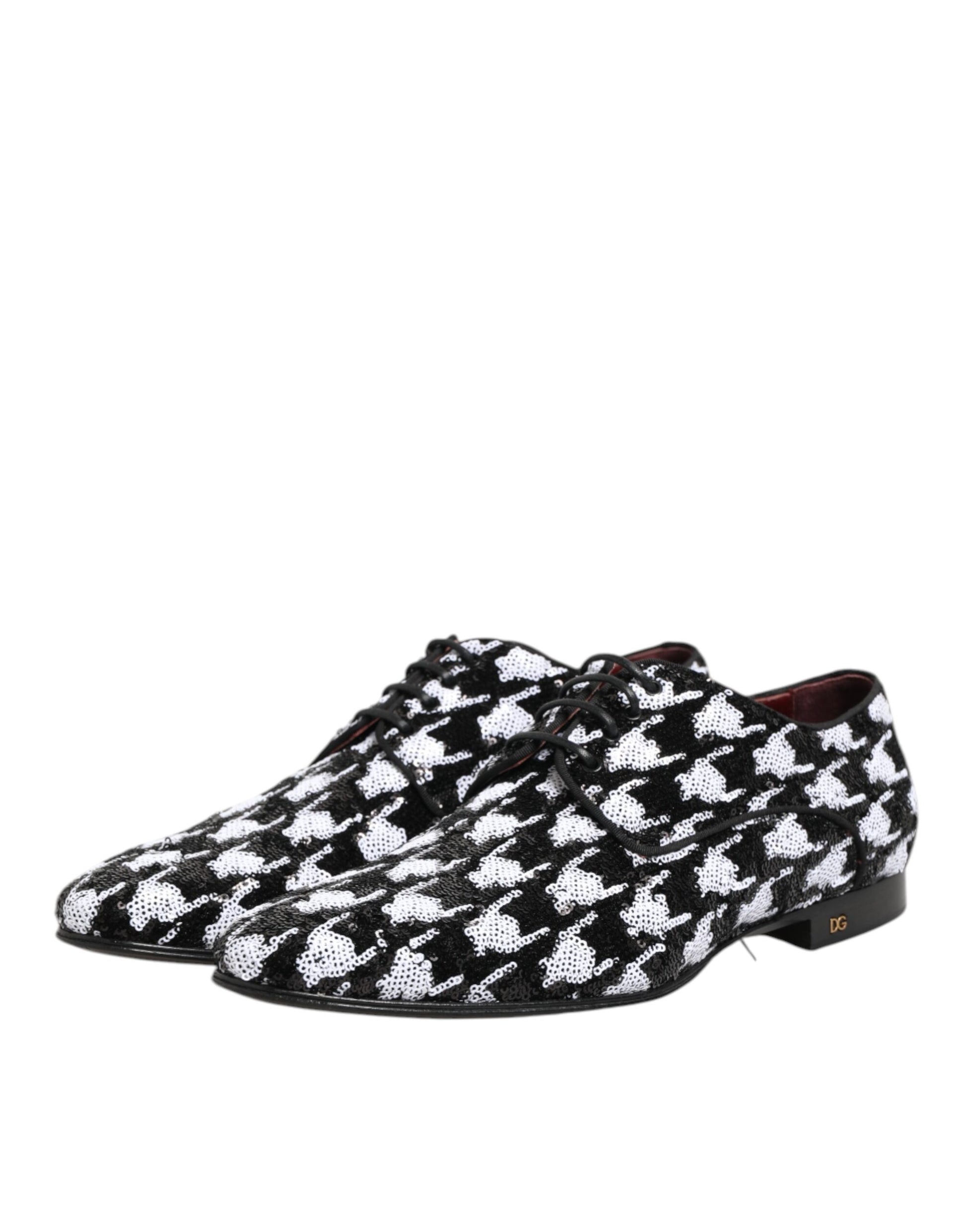 Dress Black White Sequined Lace Up Derby Shoes