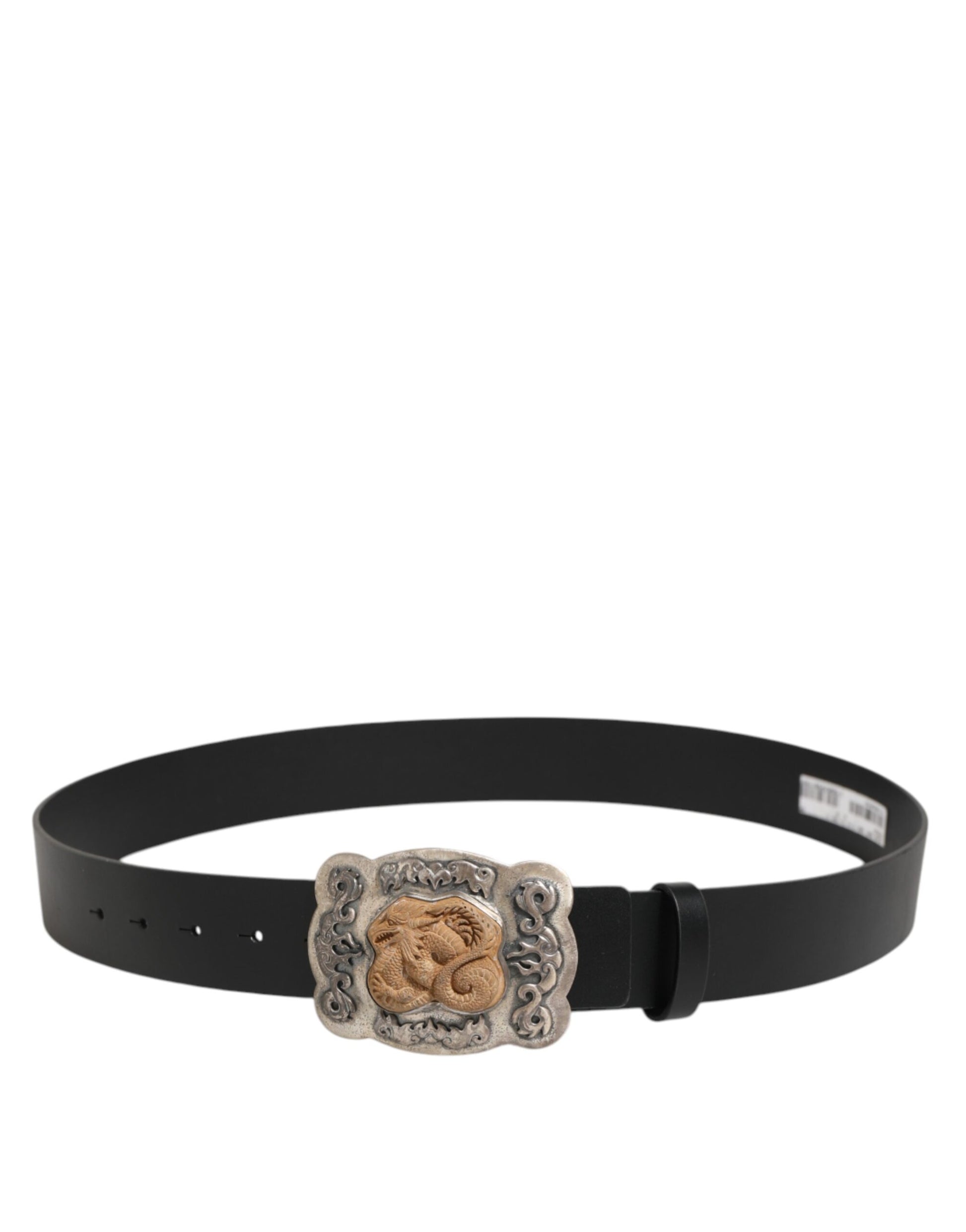 Black Leather Gothic Dragon Metal Buckle Belt